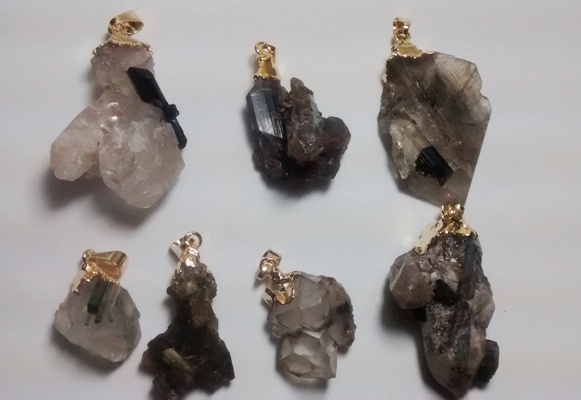 Stones from Uruguay - Tourmaline Mini Specimen Pendant, Gold Electroplated