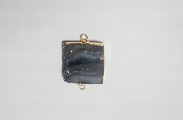 Stones from Uruguay - Chalcedony Druzy Square Connector, Gold Plated, Size 15mm
