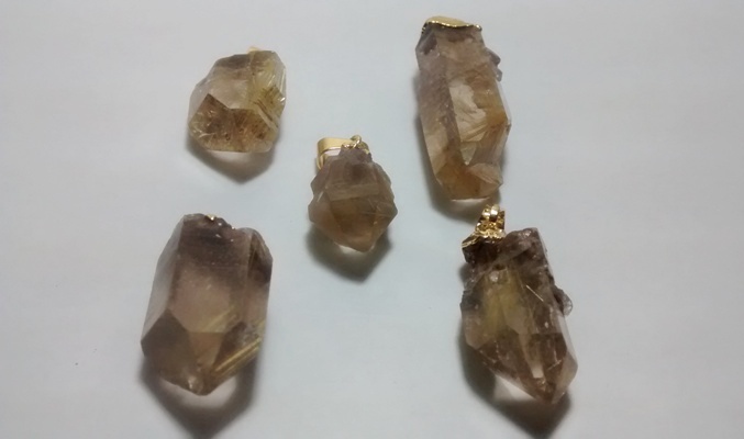 Stones from Uruguay - Natural Rutilated Quartz Crystal Point Pendants, Gold Electroplated