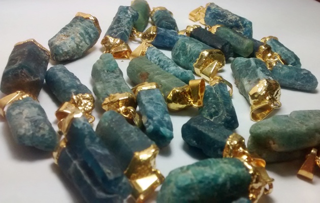 Stones from Uruguay - Blue Apatite Pendants, Gold Plated, Size 21-35mm