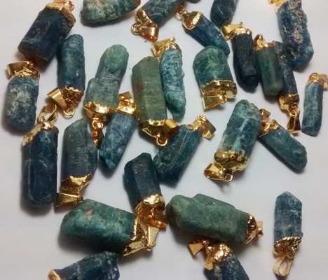 Stones from Uruguay - Blue Apatite Pendant, Gold Electroplated,Size 21-35mm