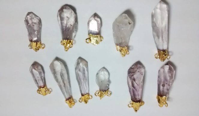 Stones from Uruguay - Rough Uruguayan Quartz Crystal  Point Connectors, Gold Plated