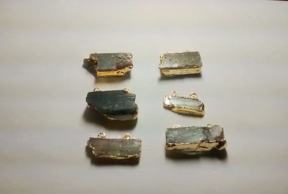 Stones from Uruguay - Green Kyanite Connectors, Gold Electroplated,Size 10-20mm