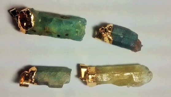 Stones from Uruguay - Rough Beryllium Pendants, Gold Plated
