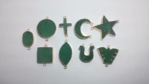 Stones from Uruguay - Rough Green Quartz Shapes Connectors. Gold Electroplated