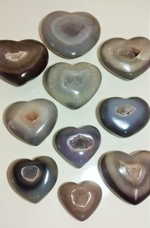 Stones from Uruguay - Natural Agate Druzy Hearts