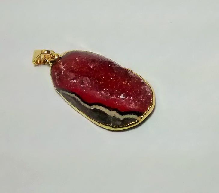 Stones from Uruguay - Druzy Free form Cabochon Pendant, Gold Plated