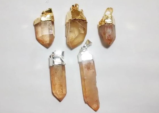 Stones from Uruguay - Yellow Quartz Crystal Point Pendants with Plating
