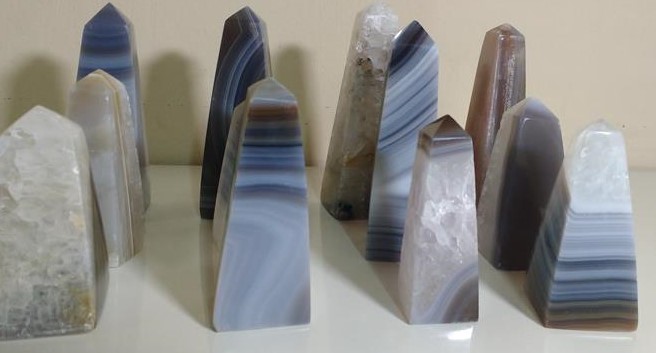Stones from Uruguay - Striped Agate Obelisk  with Crystal for Home and Decor