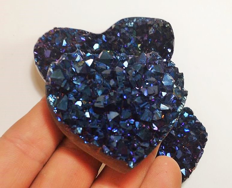Stones from Uruguay - Blue Cobalt Titanium  Royal Aura Amethyst Druzy Heart for Home and Decor