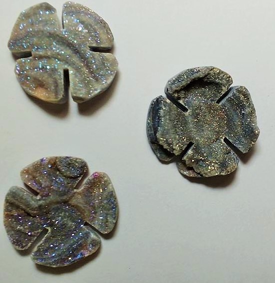Stones from Uruguay - Matisse Titanium Chalcedony Druzy Clover  for Jewelry