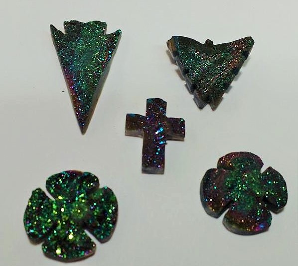 Stones from Uruguay - Green Rainbow Aura Titanium Chalcedony Druzy for Setting of Drill Hole and Snap Bail