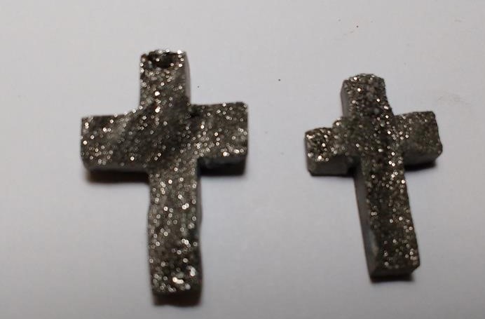 Stones from Uruguay - Old Silver Titanium Chalcedony Druzy Crucifix for Jewelry
