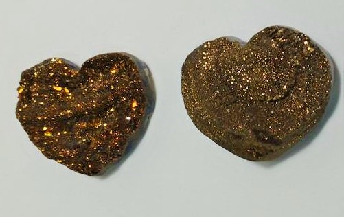 Stones from Uruguay - Old Gold Titanium Royal Aura Chalcedony Druzy Hearts for Setting of Hole and Bail