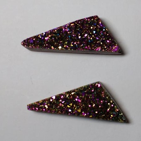 Stones from Uruguay - Pink Rainbow Aura Titanium Druze Scalene Triangle Pair