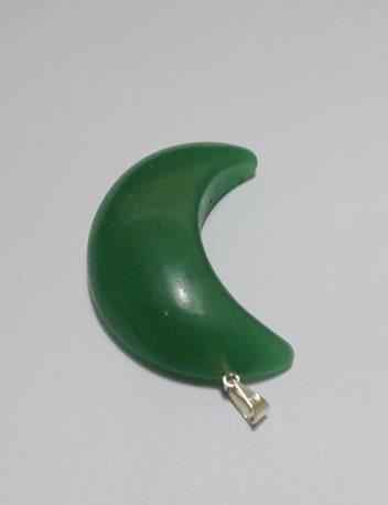 Stones from Uruguay - Green Aventurine Half  Moon Pendant with Silver Plated Bail, 35mm