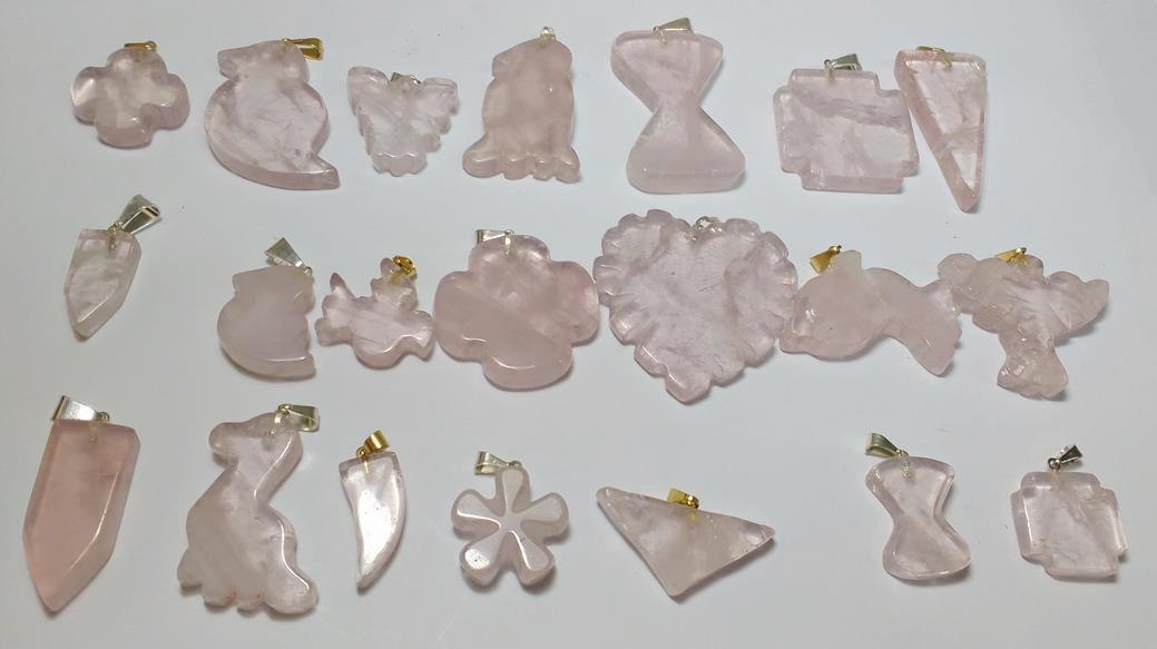 Stones from Uruguay - Rose Quartz Shapes Pendants with Hole and Plated Bail