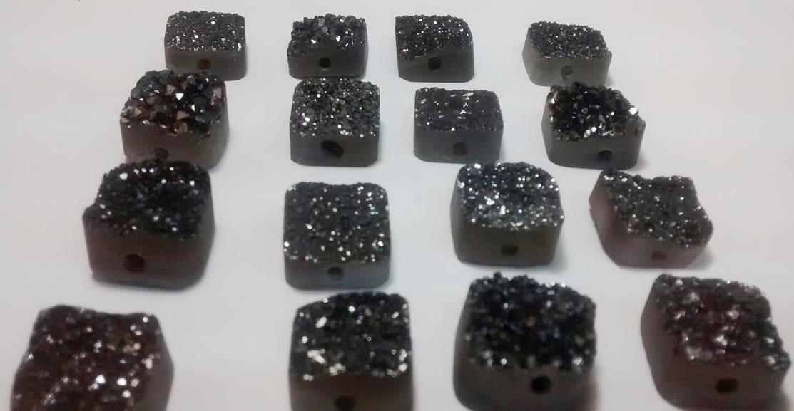 Stones from Uruguay - Black Titanium Druzy Square with Drill Hole for Making of Beads