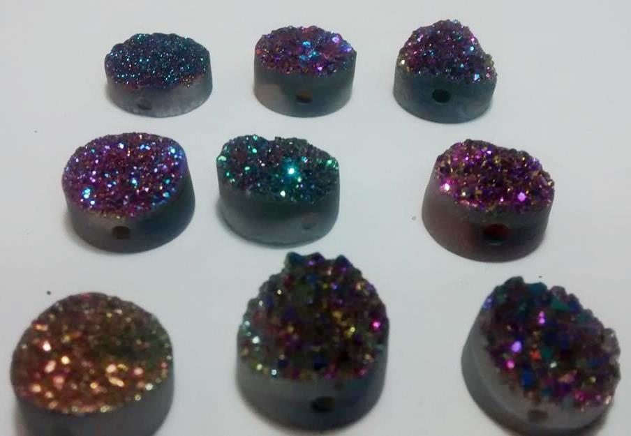Stones from Uruguay - Green Rainbow Titanium Druzy Round for Beads, Size  20mm