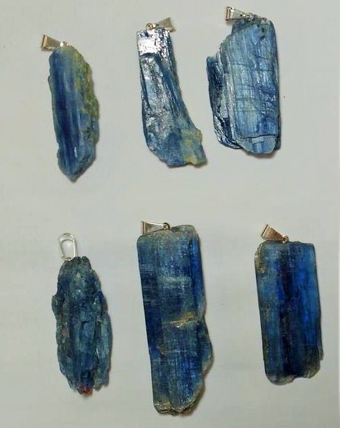 Stones from Uruguay - Dark Blue Kyanite Pendant with Drill Hole and Silver Plated Bail