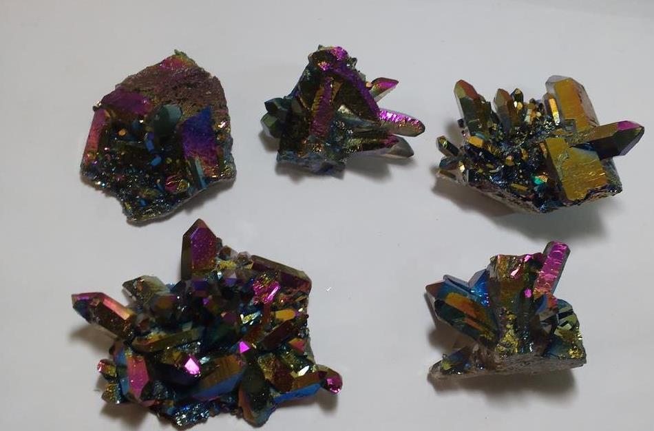 Stones from Uruguay - Rainbow Aura Quartz Crystal Cluster for  Jewelry Making with Hole and Plated Bail