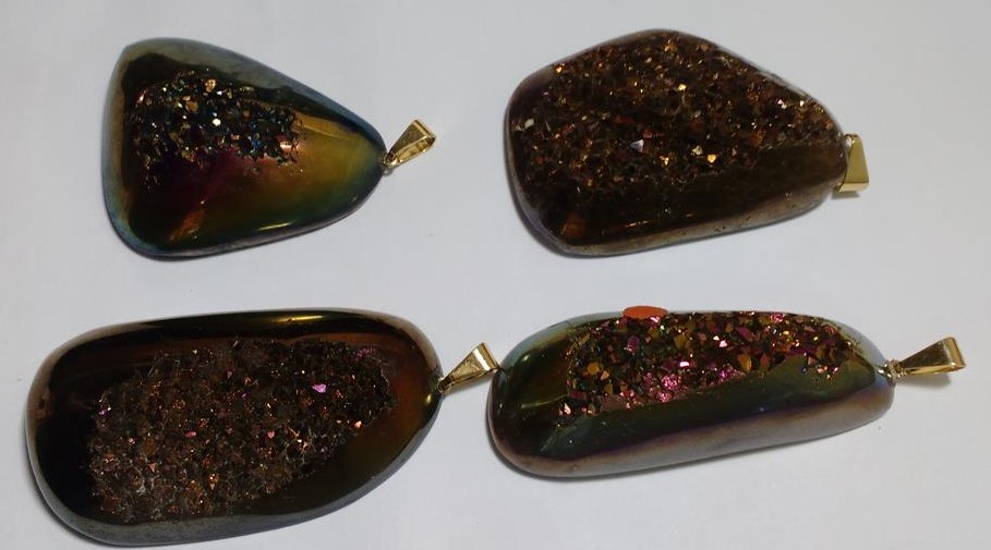 Stones from Uruguay - Rainbow Flame Aura Druzy Cabochon with Drill Hole and Bail