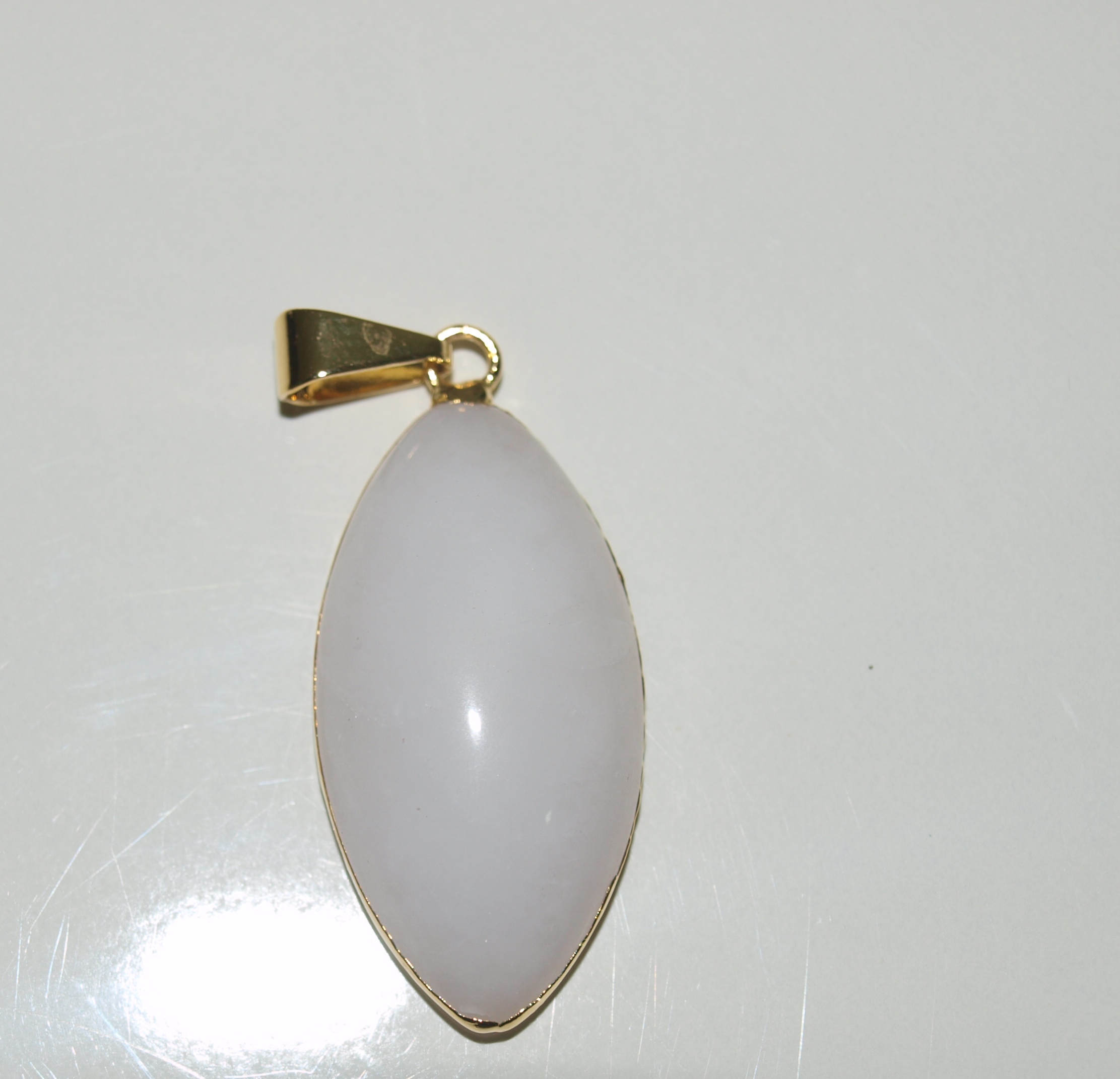 Stones from Uruguay - White Dolomite Cabochon  Marquise Pendant, 30x15mm, Gold Plated