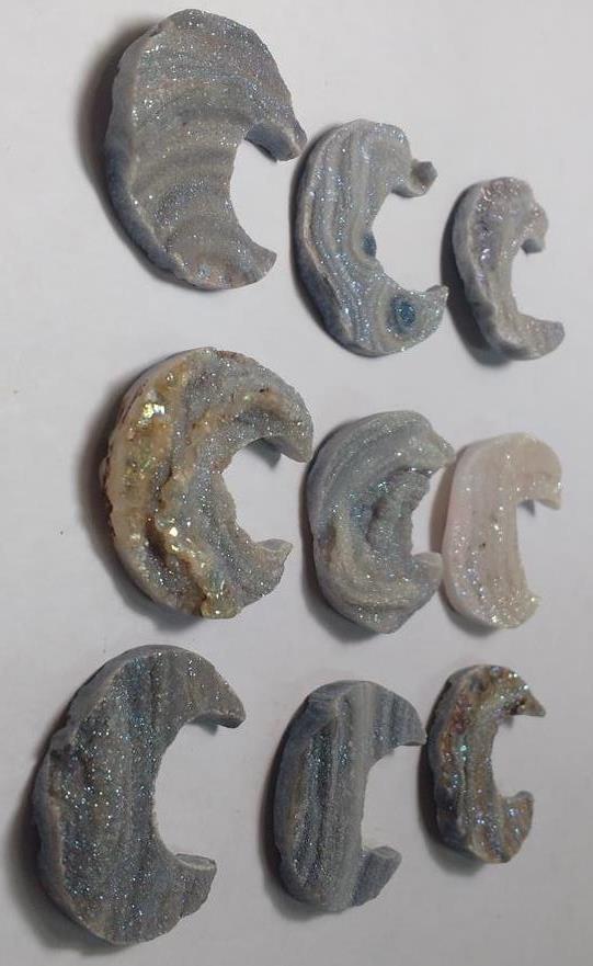 Stones from Uruguay - Light Angel Aura/Matize Chalcedony Druzy Half Moon, 30mm