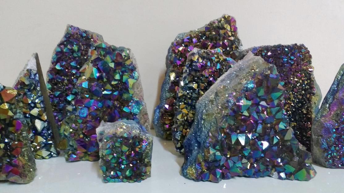 Stones from Uruguay - Titanium Aura Amethyst Cluster Geode Crystal Quartz Cut Base  Amethyst Specimen