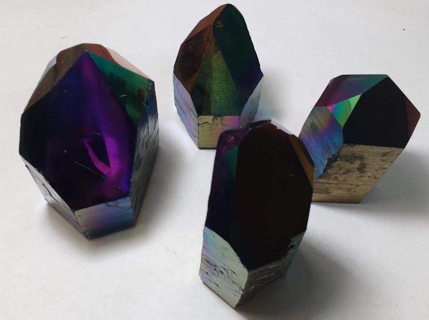 Stones from Uruguay - Rainbow Aura Quartz Crystal Point with Cut Base for Home and Decoration