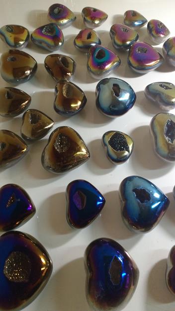 Stones from Uruguay - Titanium  Flame Aura Agate Druzy Hearts
