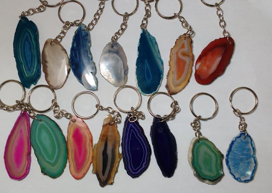 Stones from Uruguay - Mixed Color Agate Slice Keychains, #000