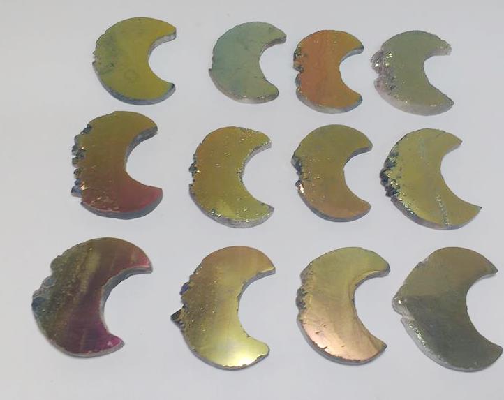 Stones from Uruguay - Aquarelle Titanium Aura Amethyst Half Moon Slice, 40mm