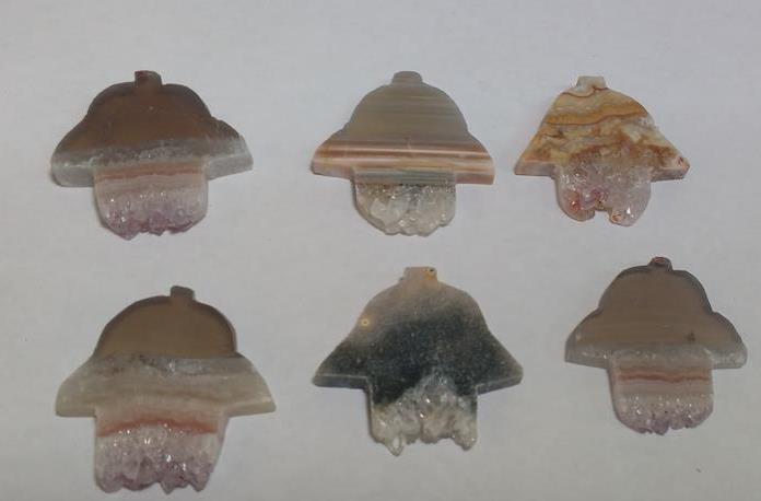 Stones from Uruguay - Amethyst  Druzy Hamsa Slices, 30mm