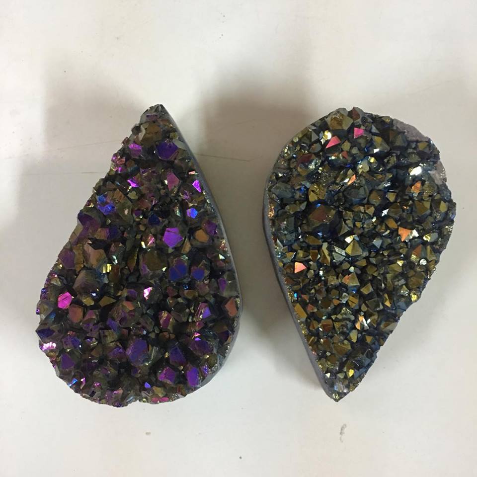 Stones from Uruguay - Rainbow Aura Amethyst Druzy Teardrop for Gift and Home