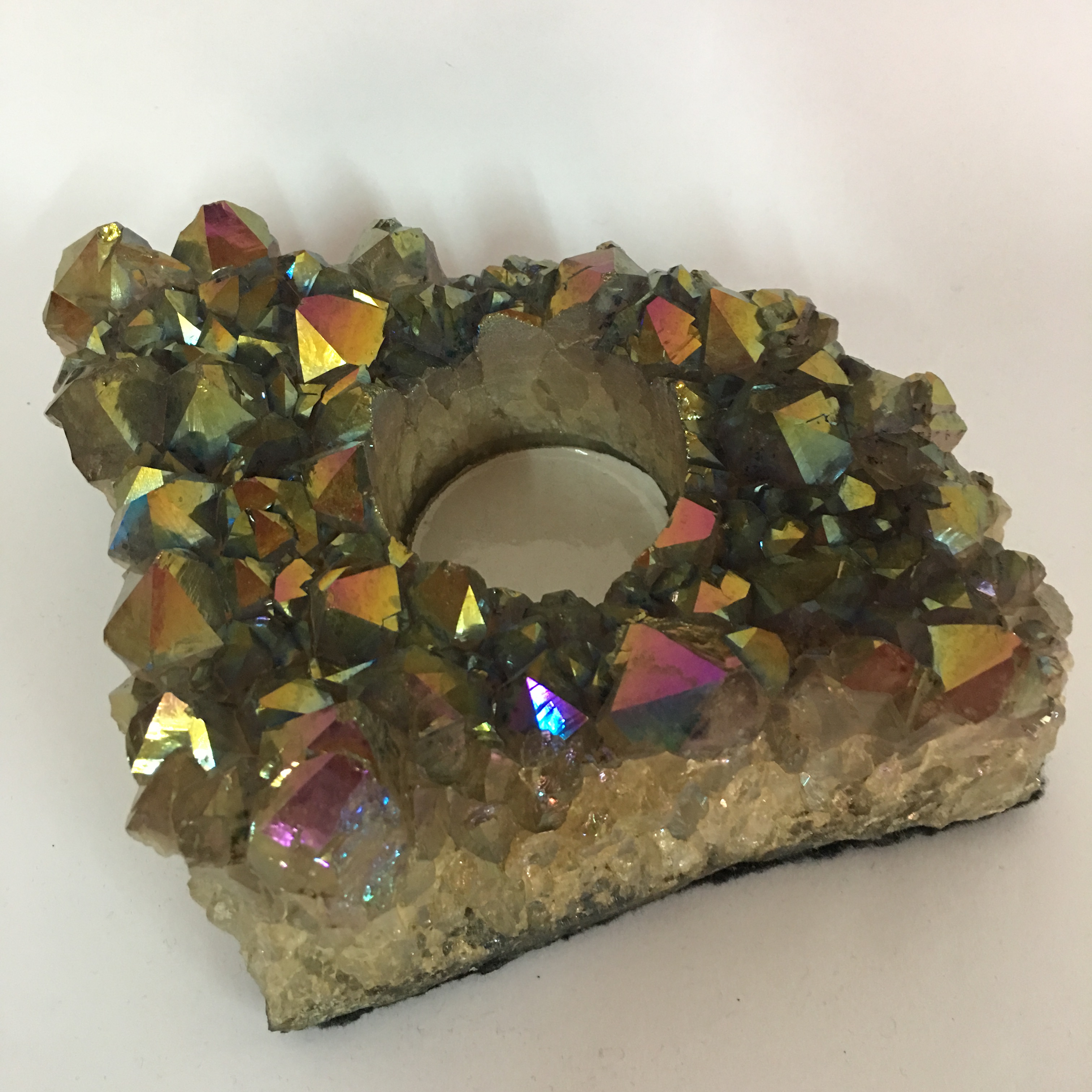 Stones from Uruguay - Rainbow Aura Amethyst Druzy Candle Holder