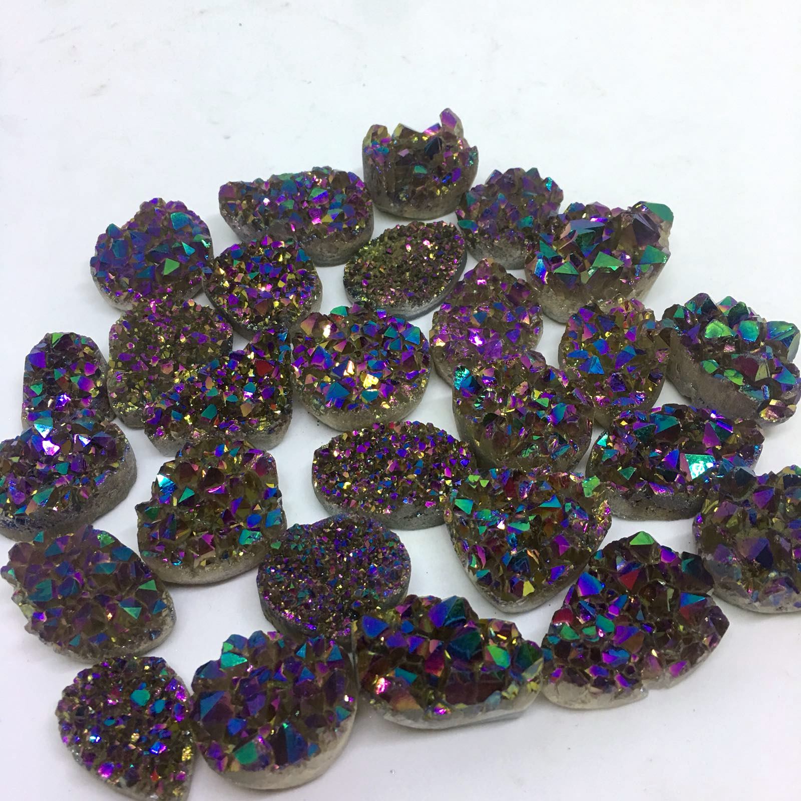 Stones from Uruguay - Rainbow Aura Coated Amethyts Druzy Free Form for Jewelry Making