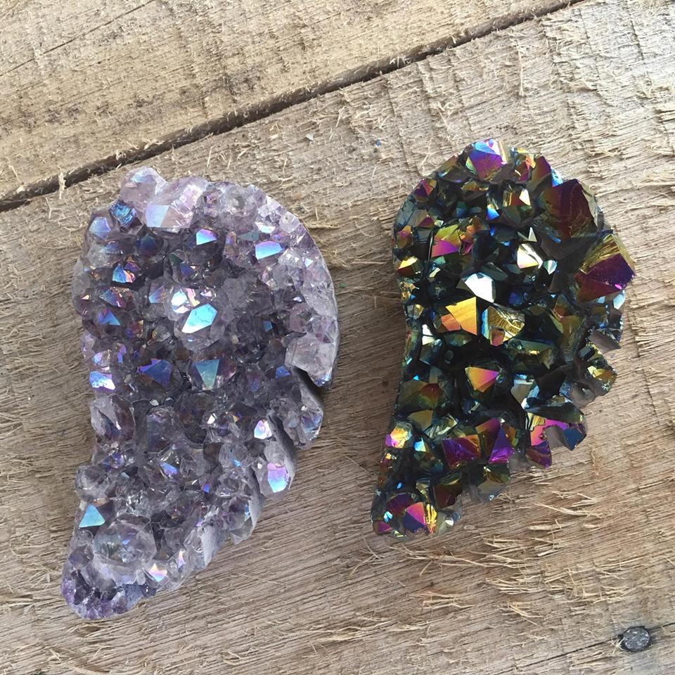 Stones from Uruguay - Rainbow  and Angel Aura Amethyst Druzy Angel Wing for Decor and Home