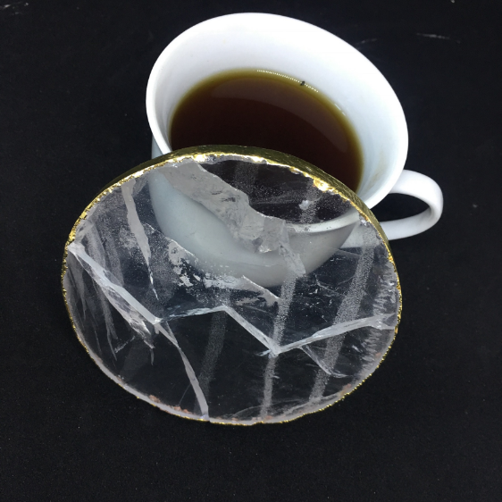 Stones from Uruguay - Gold Plated Clear Quartz Crystal Drink Coaster