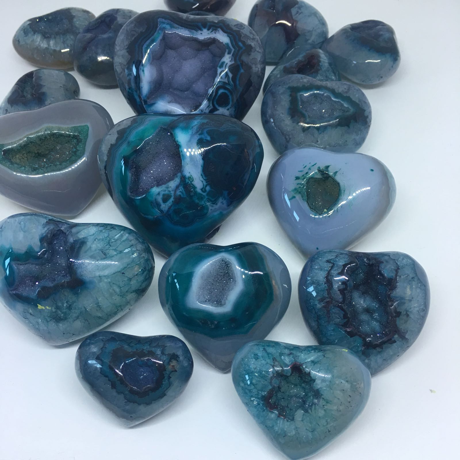 Stones from Uruguay - Teal Dyed Agate Geode Druzy Hearts for Home and Office