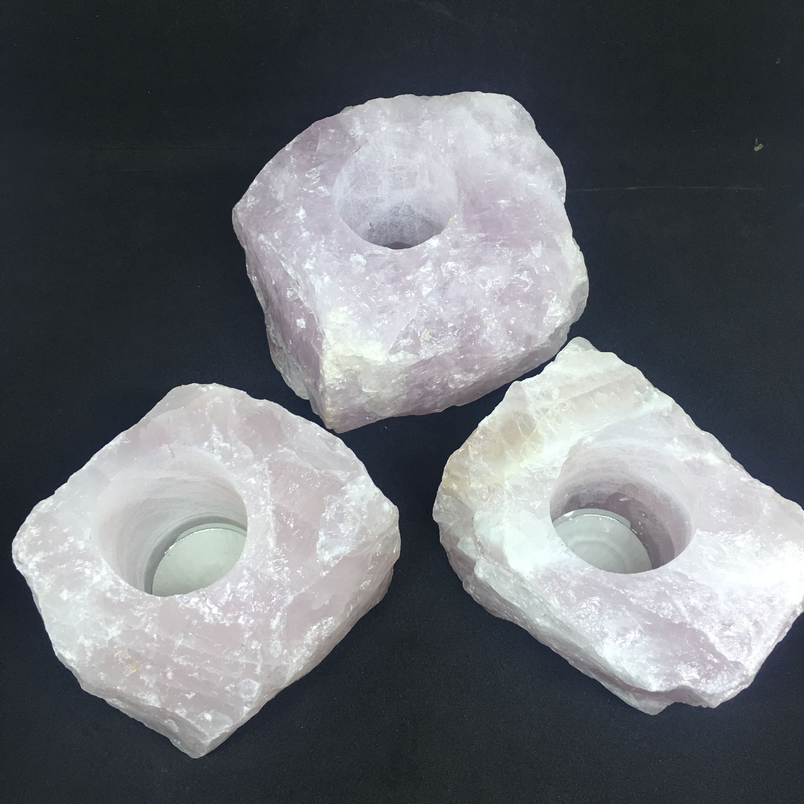 Stones from Uruguay - Rose Quartz Pink Crystal Candleholder