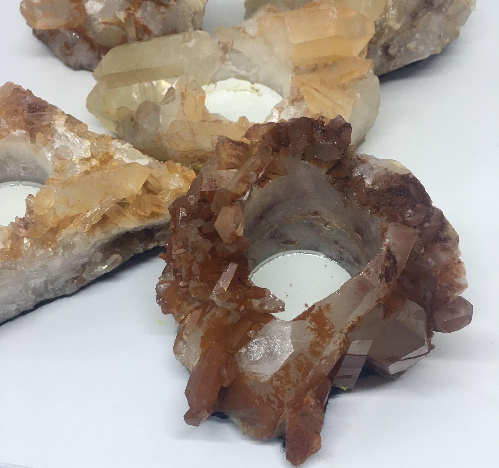 Stones from Uruguay - Tangerine Raw Quartz  Crystal Cluster Candle Holder