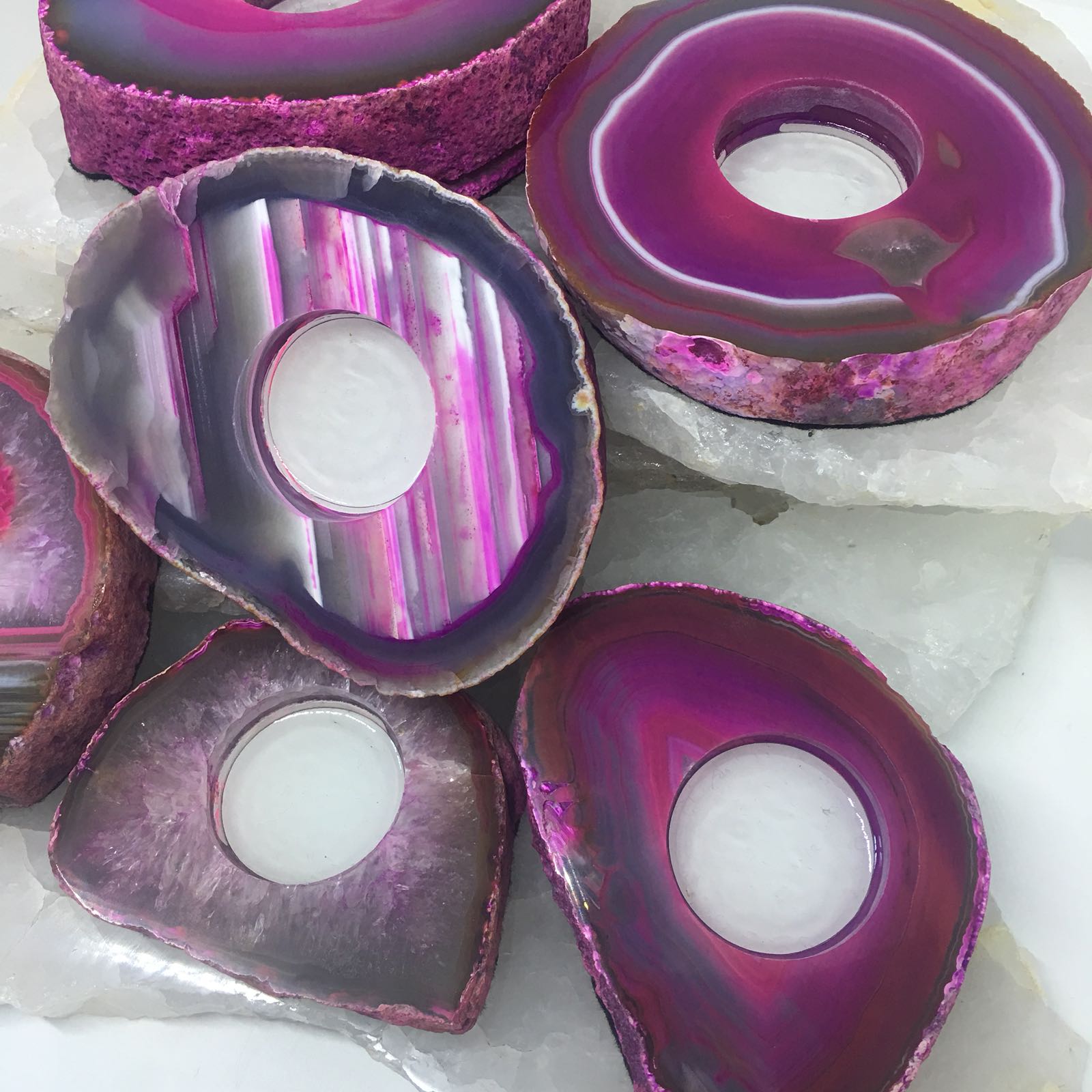 Stones from Uruguay - Dyed Pink Agate End Candle Holder Tealight