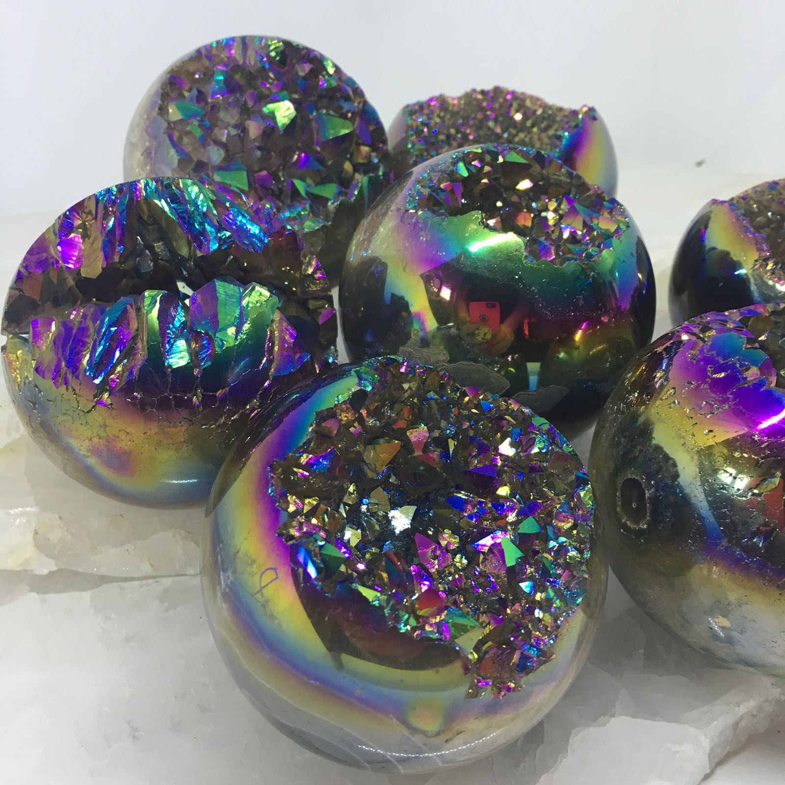 Stones from Uruguay - Rainbow  Aura Amethyst  Druzy Geode Sphere, Rainbow Titanium Coated Druzy Geode Sphere Ball
