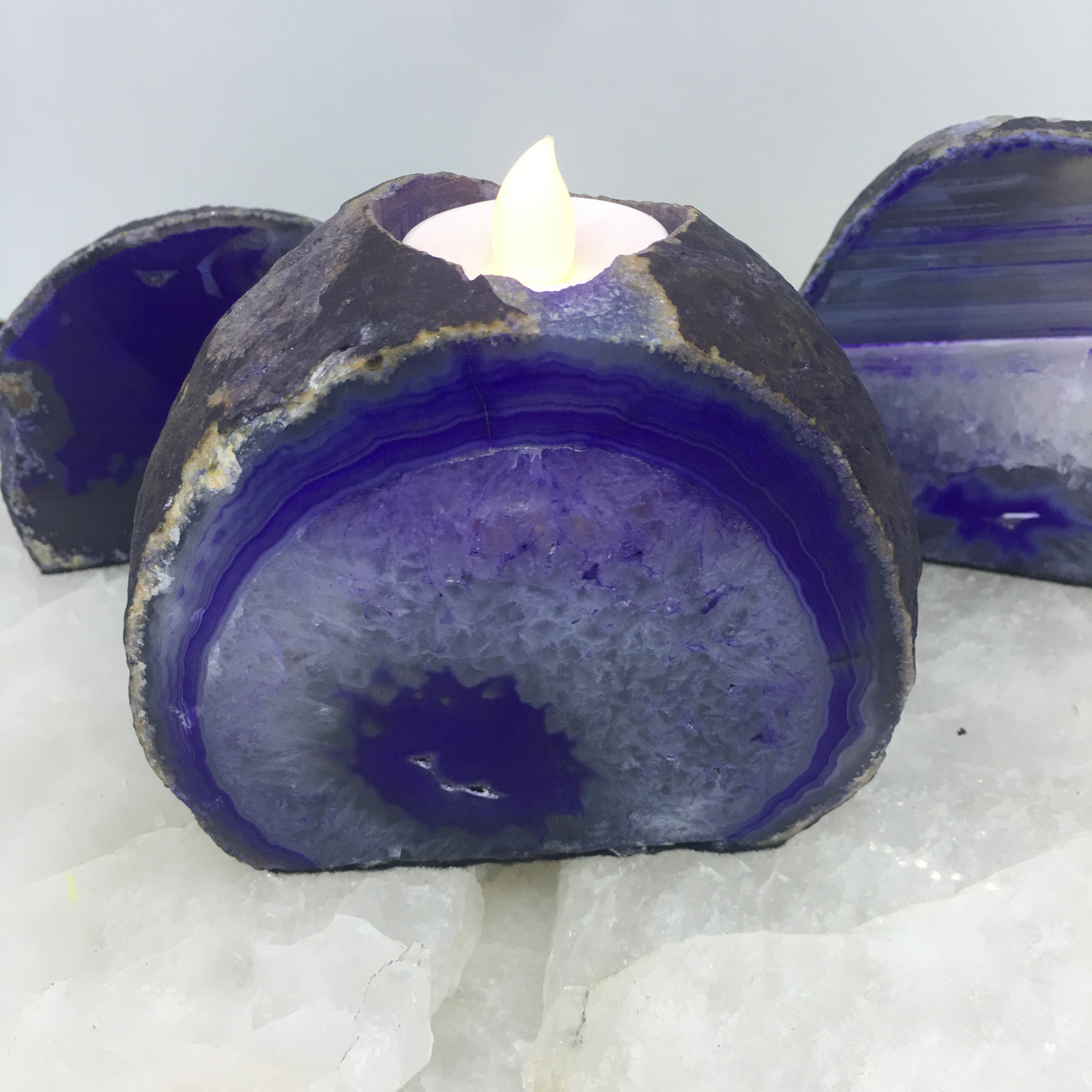 Stones from Uruguay - Polished Purple Agate Tea Light Candle Holder