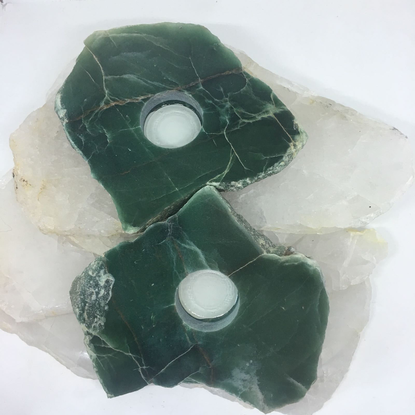 Stones from Uruguay - Polished Green Aventurine  Slice Tealight Holder Candle