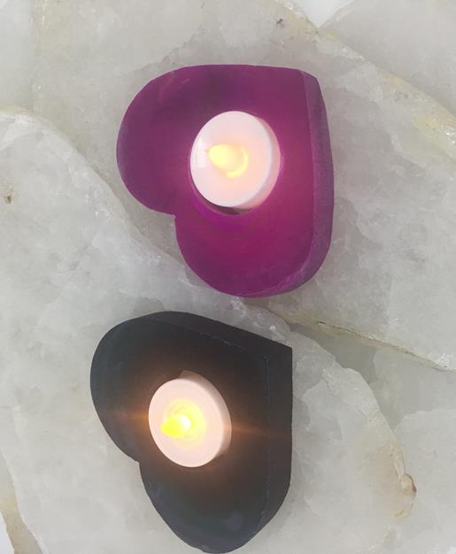 Stones from Uruguay - Pink Dyed  Agate Heart Candle Holder Tealight