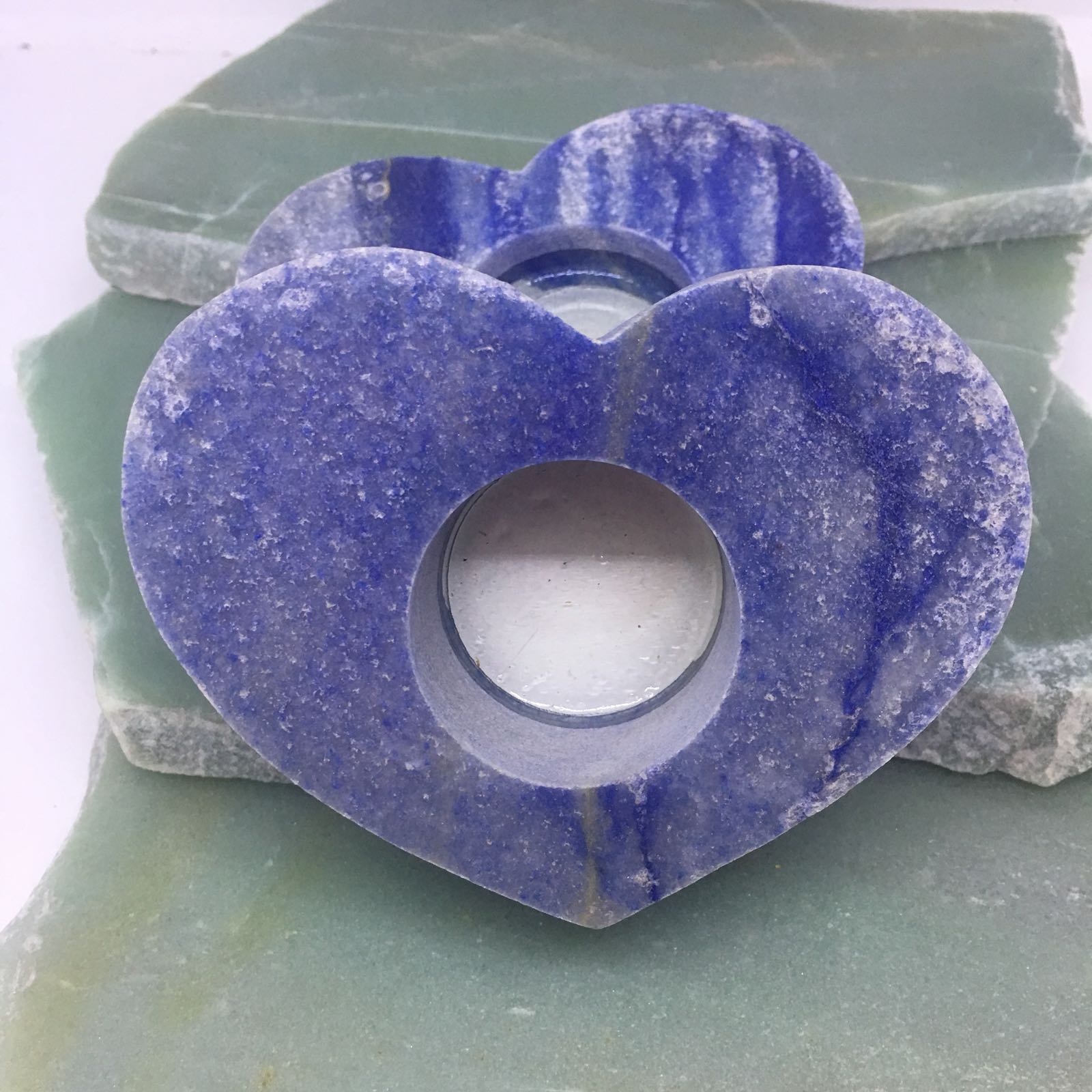 Stones from Uruguay - Blue Quartz Heart Candle Holder