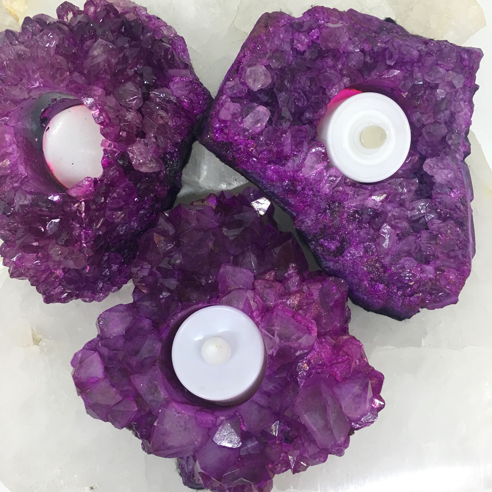 Stones from Uruguay - Pink Dyed Druzy Cluster Candle Holder 