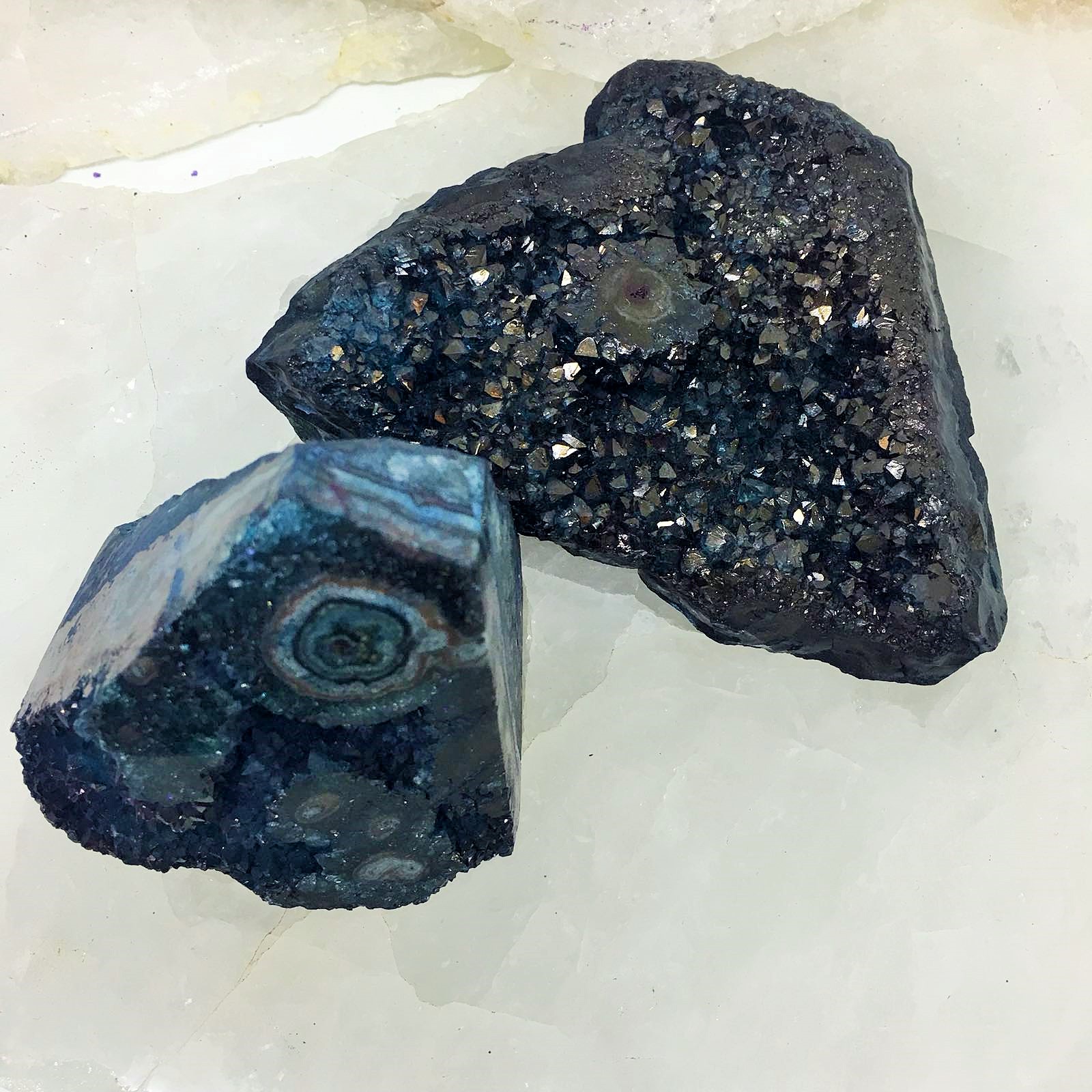 Stones from Uruguay - Teal Dyed Druzy Cluster with Polished  Eye